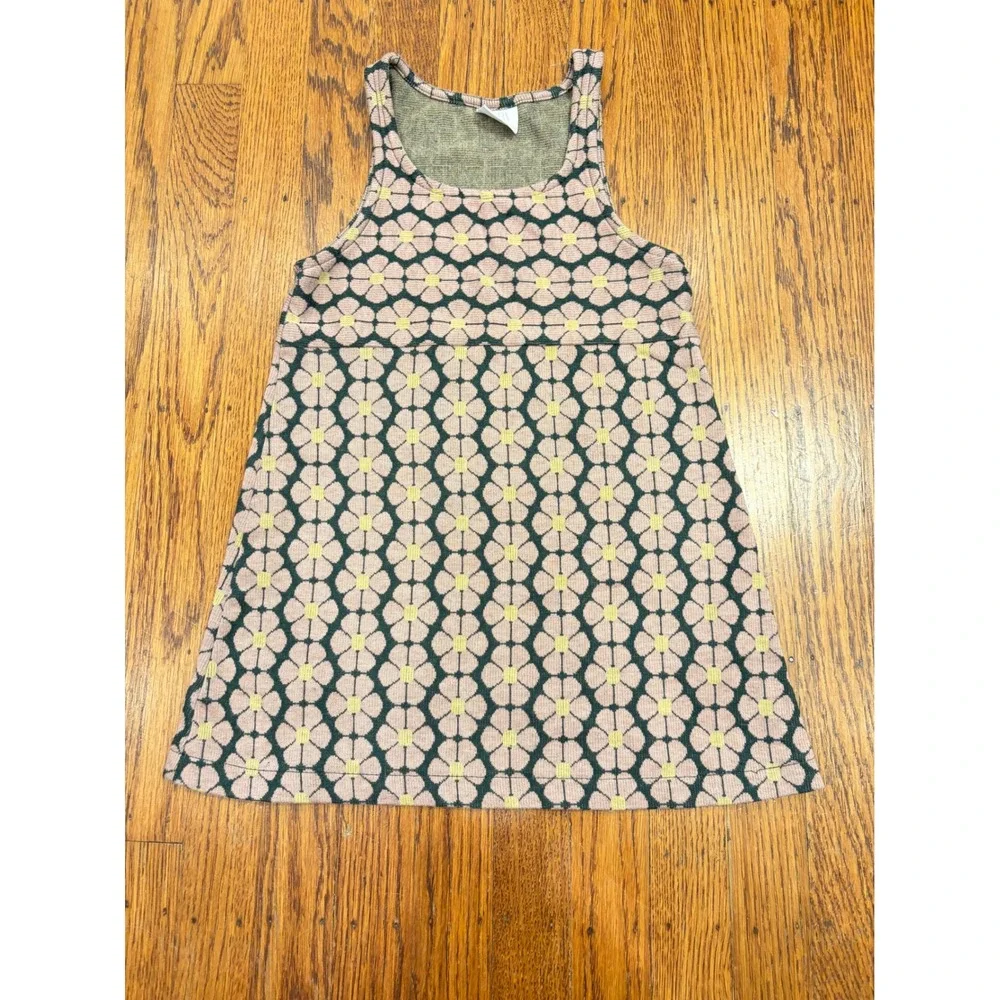 Zara Kids Girls Pink Green Floral Knit Sleeveless A-Line Dress Size 6 116cm
